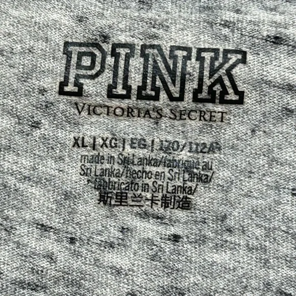Victoria's Secret PINK Long Sleeve T-Shirt Heather Grey Logo Crew Neck XL - Picture 4 of 8